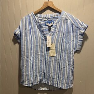 Tommy Bahama Blue and White Striped Short Sleeve Tee